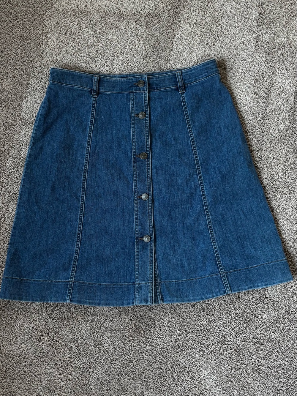 Chaps Denim Button-Front A-Line Skirt Medium Wash Jean Skirt Size 12P